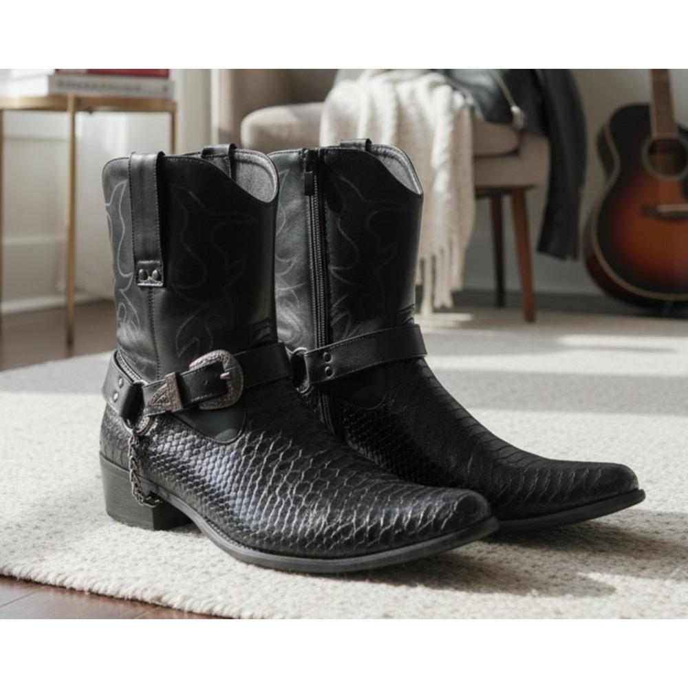 Alberto Fellini Parrazo Men's Crocodile Print Boots Black Size 11 New With Box